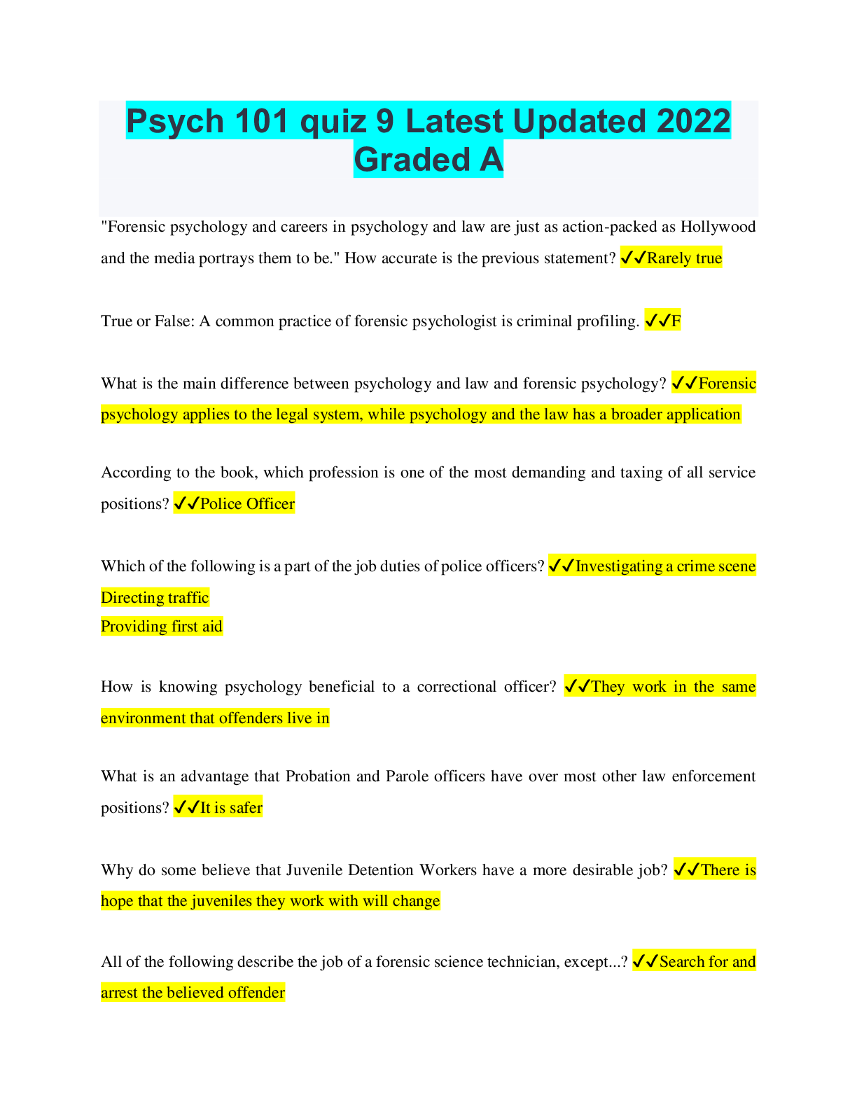 Preview image for Psych 101 quiz 9 Latest Updated 2022 Graded A